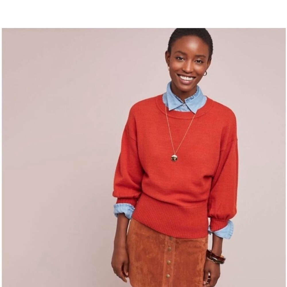 Anthropologie Moth burnt orange balloon sleeve Sweater